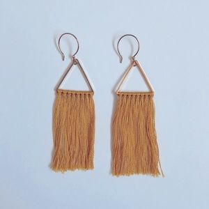 Mustard Yellow Gold Tassel Triangle Earrings
